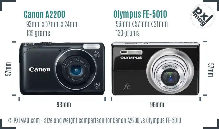 Canon A2200 vs Olympus FE-5010 size comparison
