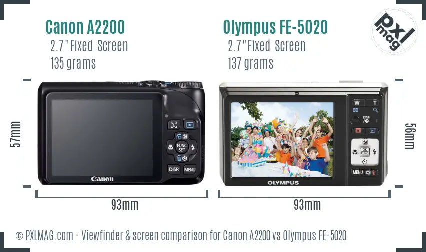 Canon A2200 vs Olympus FE-5020 Screen and Viewfinder comparison