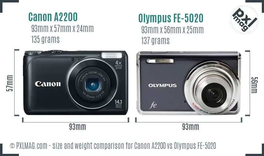 Canon A2200 vs Olympus FE-5020 size comparison