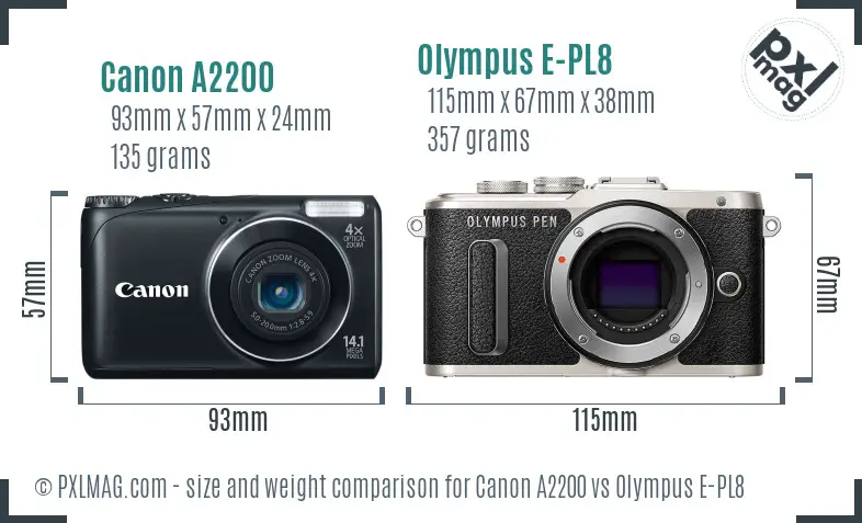Canon A2200 vs Olympus E-PL8 size comparison