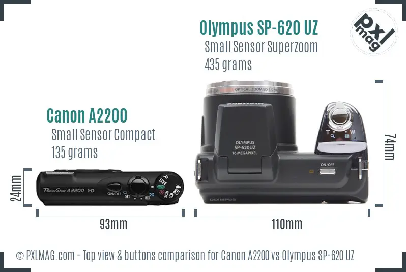 Canon A2200 vs Olympus SP-620 UZ top view buttons comparison