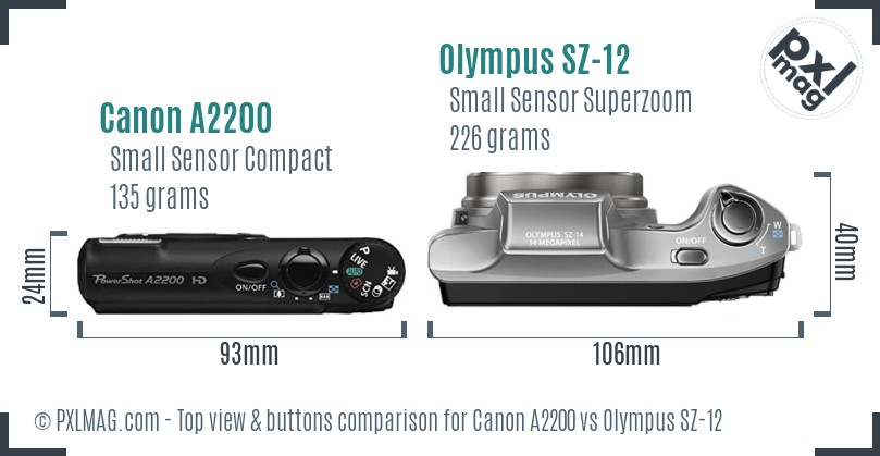 Canon A2200 vs Olympus SZ-12 top view buttons comparison
