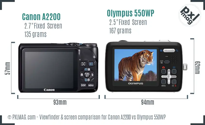 Canon A2200 vs Olympus 550WP Screen and Viewfinder comparison