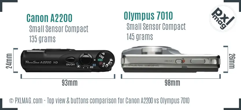 Canon A2200 vs Olympus 7010 top view buttons comparison Canon A2200 vs Olympus 7010 top view buttons comparison