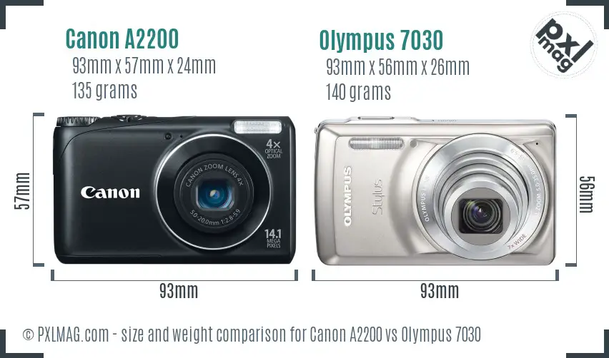 Canon A2200 vs Olympus 7030 size comparison