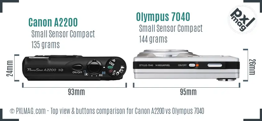Canon A2200 vs Olympus 7040 top view buttons comparison