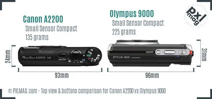 Canon A2200 vs Olympus 9000 top view buttons comparison