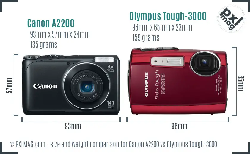 Canon A2200 vs Olympus Tough-3000 size comparison