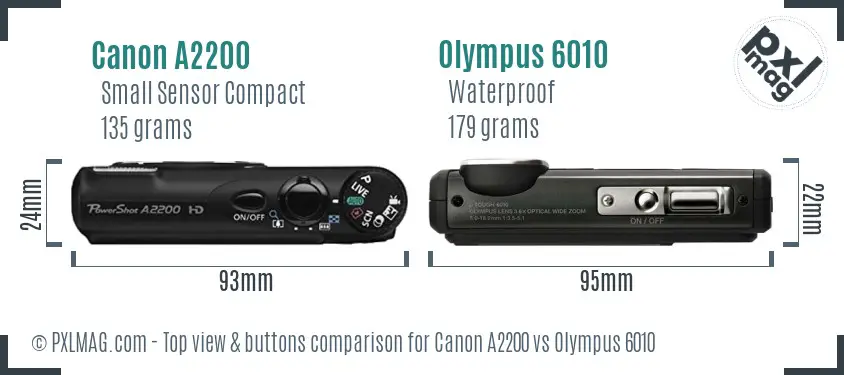 Canon A2200 vs Olympus 6010 top view buttons comparison