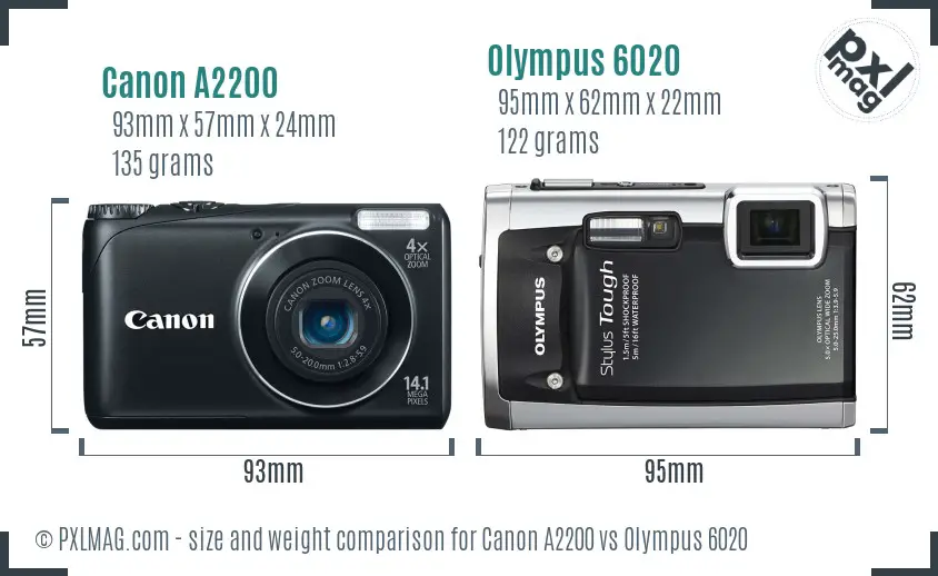 Canon A2200 vs Olympus 6020 size comparison