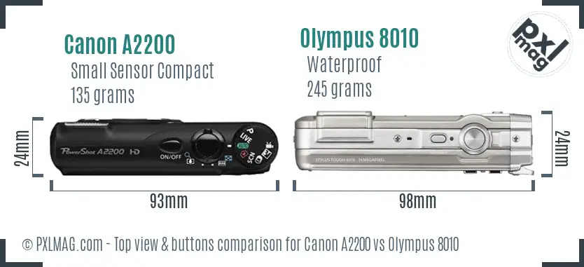 Canon A2200 vs Olympus 8010 top view buttons comparison