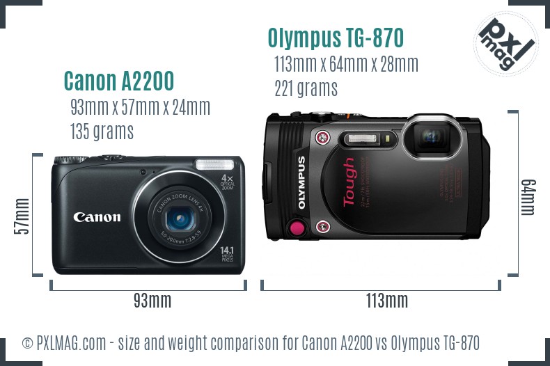 Canon A2200 vs Olympus TG-870 size comparison