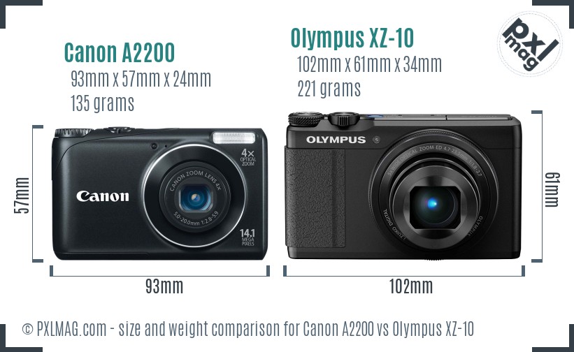 Canon A2200 vs Olympus XZ-10 size comparison Canon A2200 vs Olympus XZ-10 size comparison