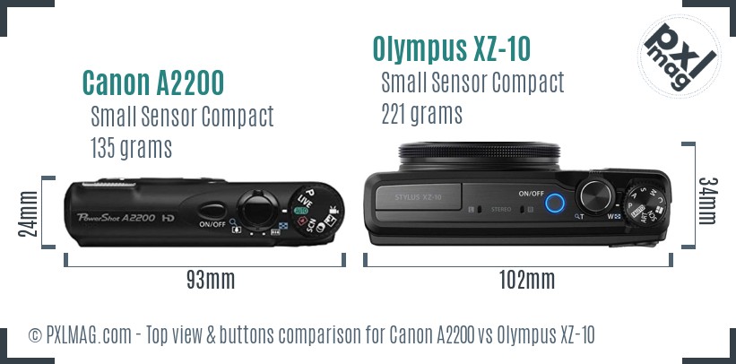 Canon A2200 vs Olympus XZ-10 top view buttons comparison