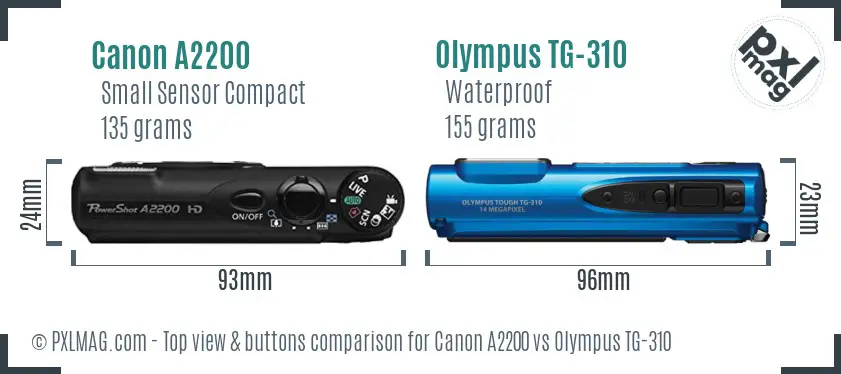 Canon A2200 vs Olympus TG-310 top view buttons comparison