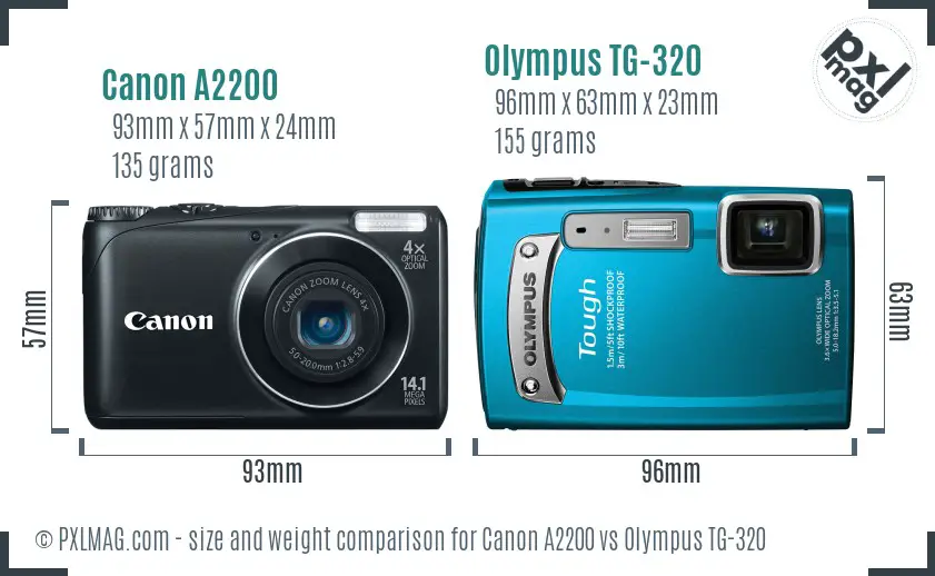 Canon A2200 vs Olympus TG-320 size comparison