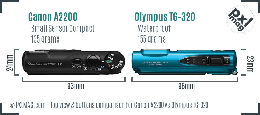 Canon A2200 vs Olympus TG-320 top view buttons comparison