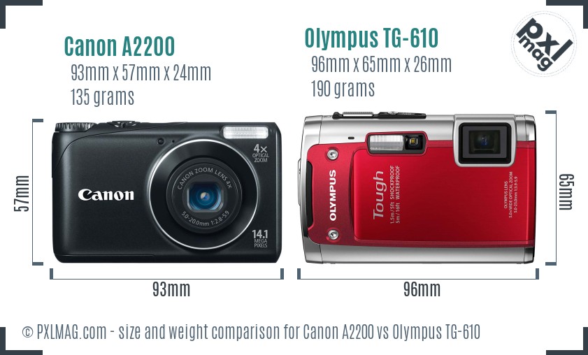 Canon A2200 vs Olympus TG-610 size comparison