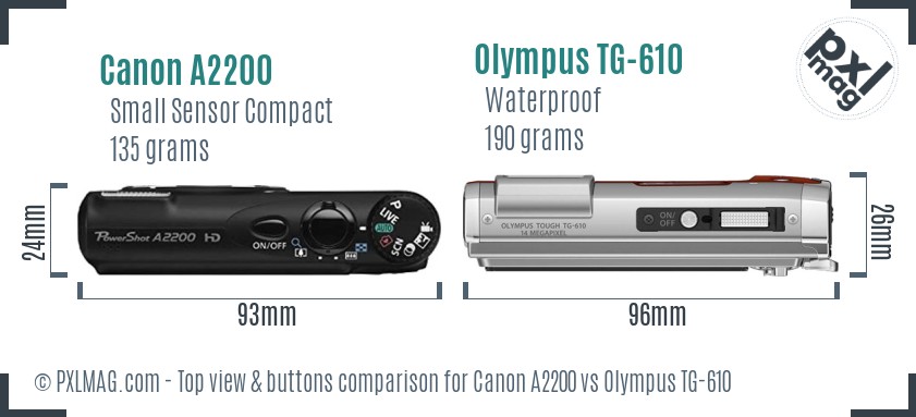 Canon A2200 vs Olympus TG-610 top view buttons comparison