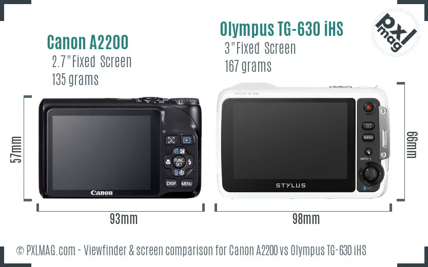 Canon A2200 vs Olympus TG-630 iHS Screen and Viewfinder comparison