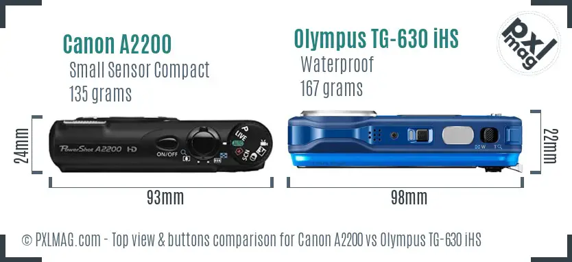 Canon A2200 vs Olympus TG-630 iHS top view buttons comparison