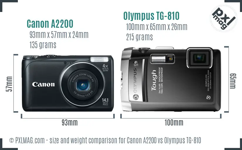 Canon A2200 vs Olympus TG-810 size comparison