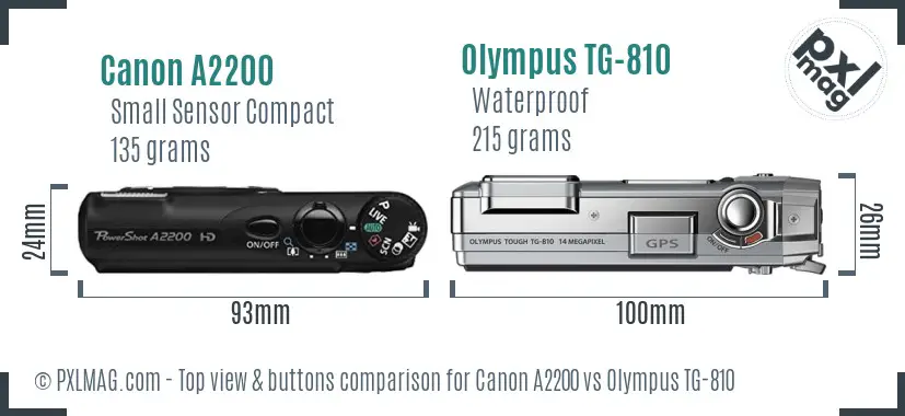 Canon A2200 vs Olympus TG-810 top view buttons comparison
