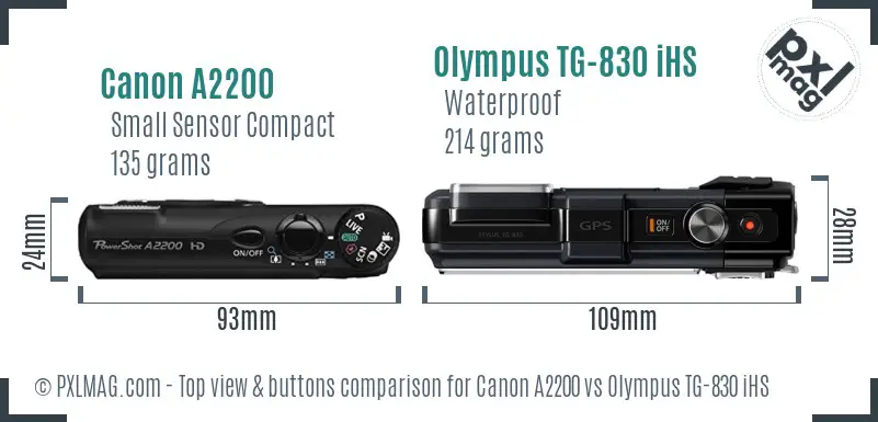 Canon A2200 vs Olympus TG-830 iHS top view buttons comparison