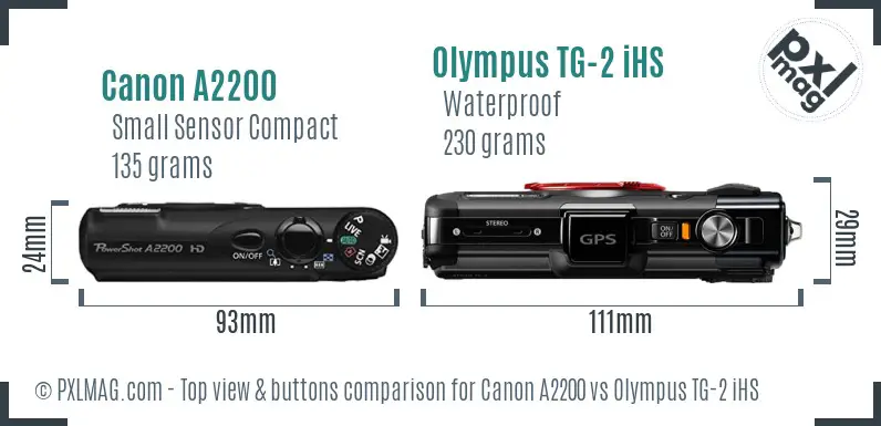 Canon A2200 vs Olympus TG-2 iHS top view buttons comparison