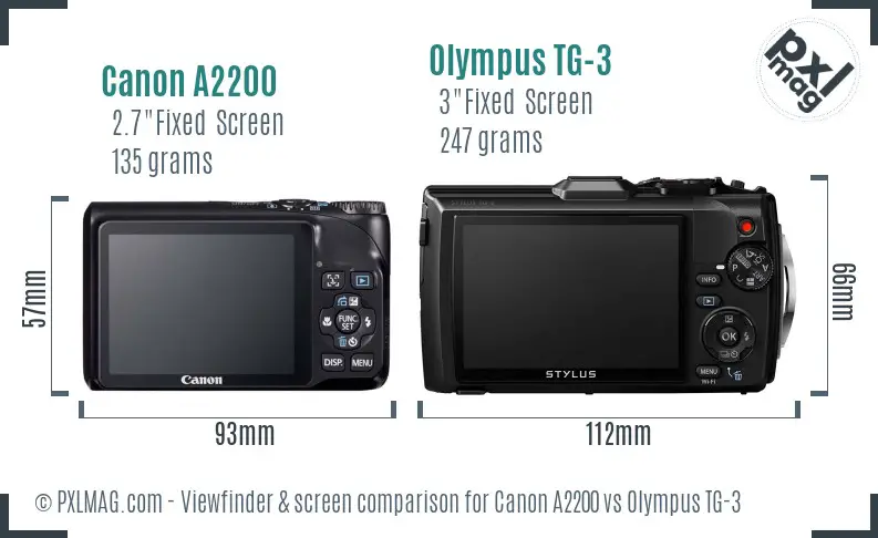 Canon A2200 vs Olympus TG-3 Screen and Viewfinder comparison