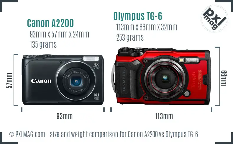 Canon A2200 vs Olympus TG-6 size comparison