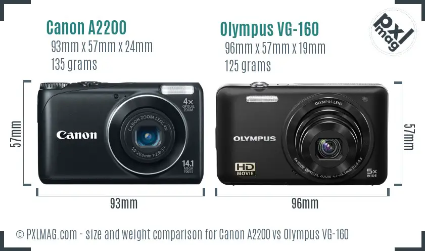 Canon A2200 vs Olympus VG-160 size comparison