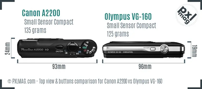 Canon A2200 vs Olympus VG-160 top view buttons comparison