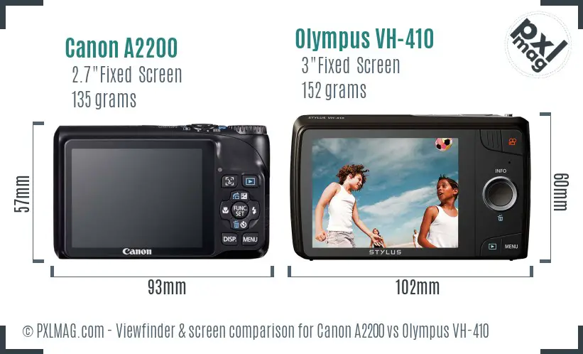 Canon A2200 vs Olympus VH-410 Screen and Viewfinder comparison