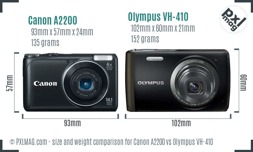 Canon A2200 vs Olympus VH-410 size comparison