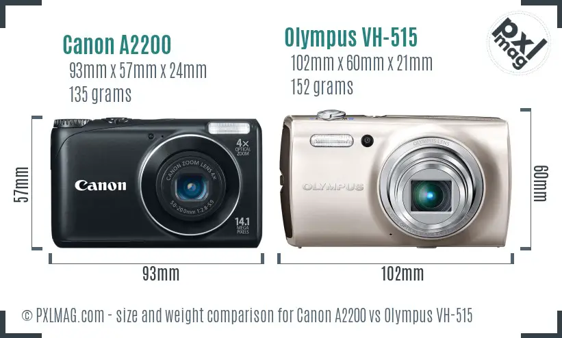 Canon A2200 vs Olympus VH-515 size comparison