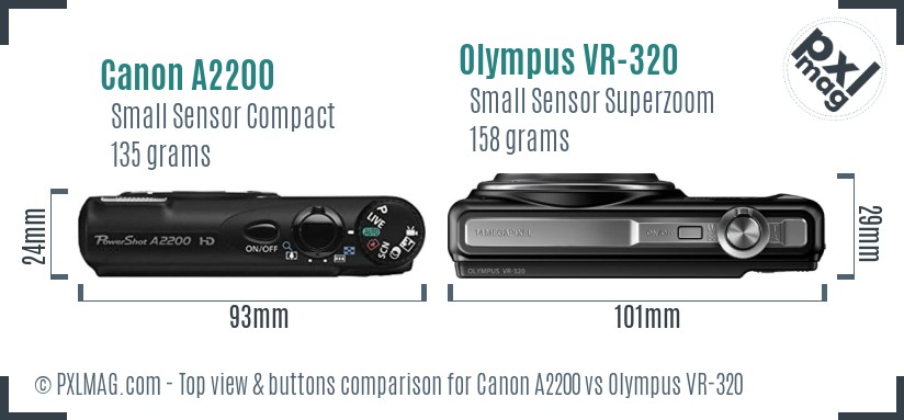 Canon A2200 vs Olympus VR-320 top view buttons comparison