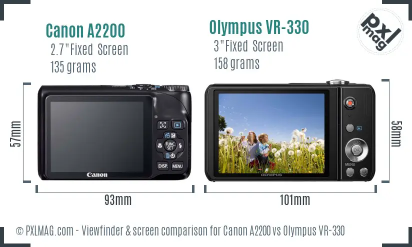 Canon A2200 vs Olympus VR-330 Screen and Viewfinder comparison