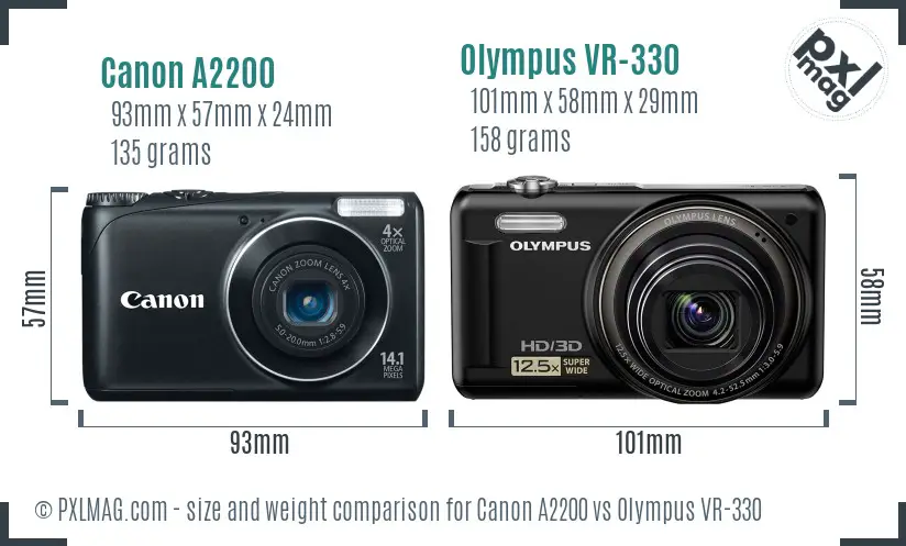 Canon A2200 vs Olympus VR-330 size comparison