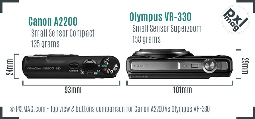 Canon A2200 vs Olympus VR-330 top view buttons comparison