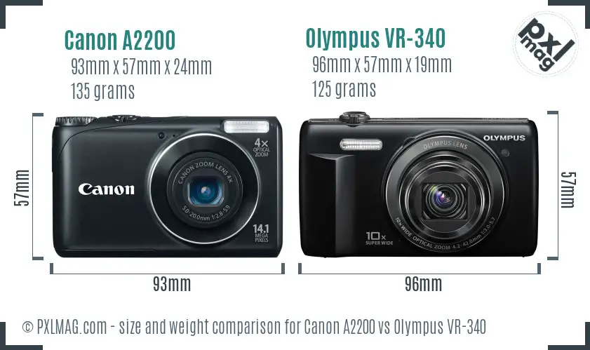 Canon A2200 vs Olympus VR-340 size comparison