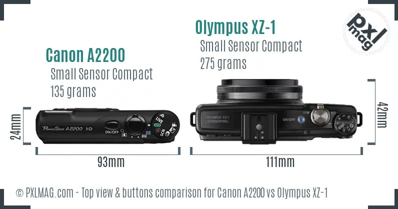 Canon A2200 vs Olympus XZ-1 top view buttons comparison