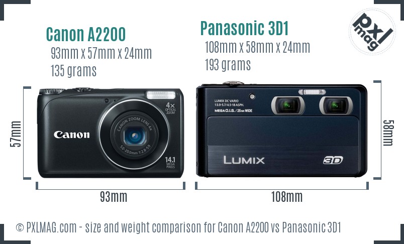 Canon A2200 vs Panasonic 3D1 size comparison Canon A2200 vs Panasonic 3D1 size comparison