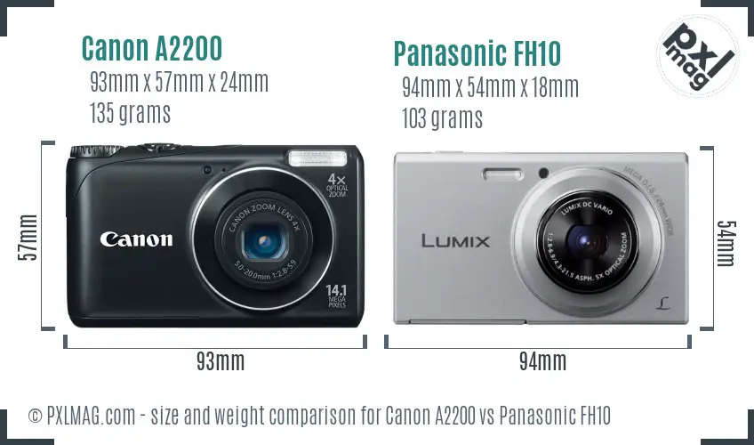 Canon A2200 vs Panasonic FH10 size comparison