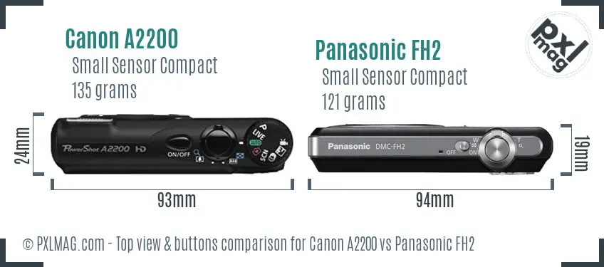 Canon A2200 vs Panasonic FH2 top view buttons comparison Canon A2200 vs Panasonic FH2 top view buttons comparison