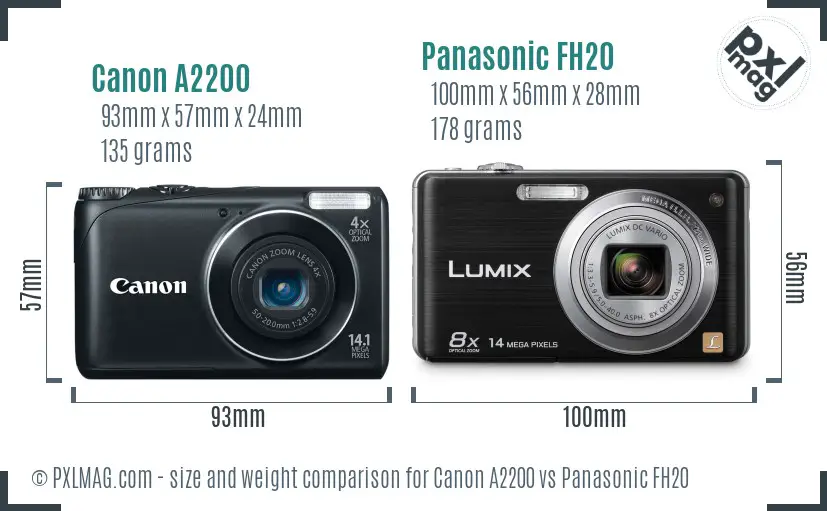 Canon A2200 vs Panasonic FH20 size comparison
