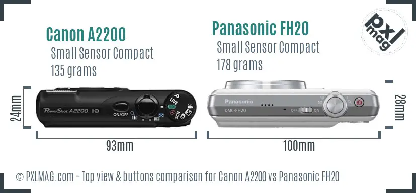 Canon A2200 vs Panasonic FH20 top view buttons comparison