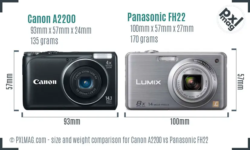 Canon A2200 vs Panasonic FH22 size comparison