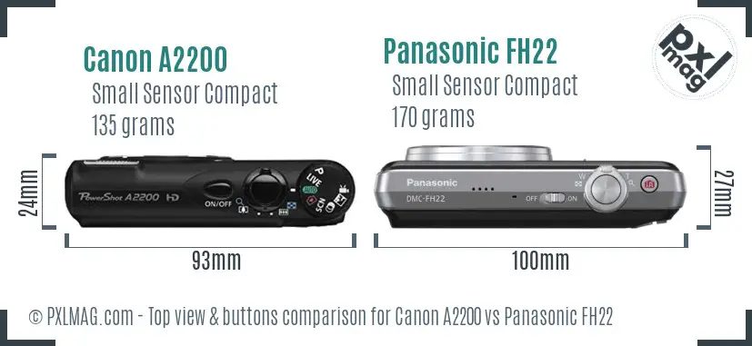 Canon A2200 vs Panasonic FH22 top view buttons comparison