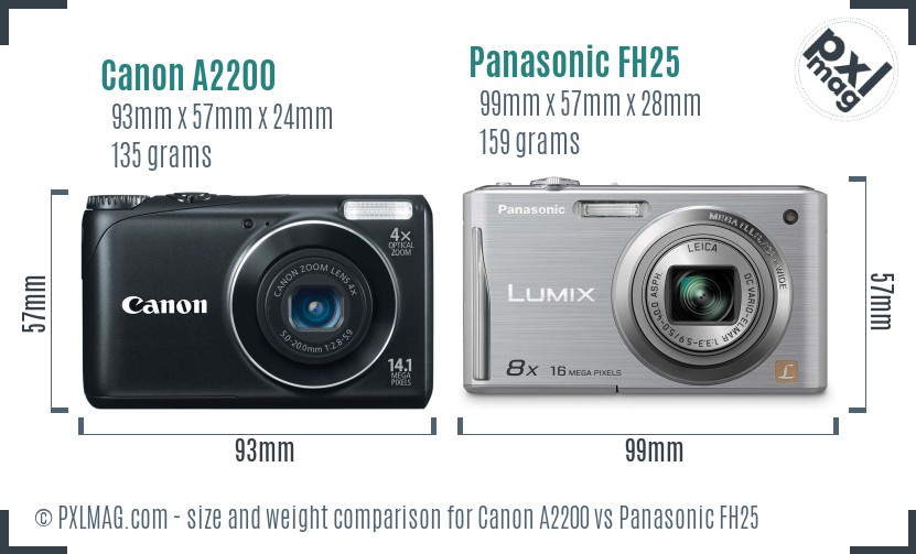 Canon A2200 vs Panasonic FH25 size comparison